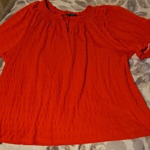 Cable & Gauge Vibrant Orange Textured Short Sleeve Blouse